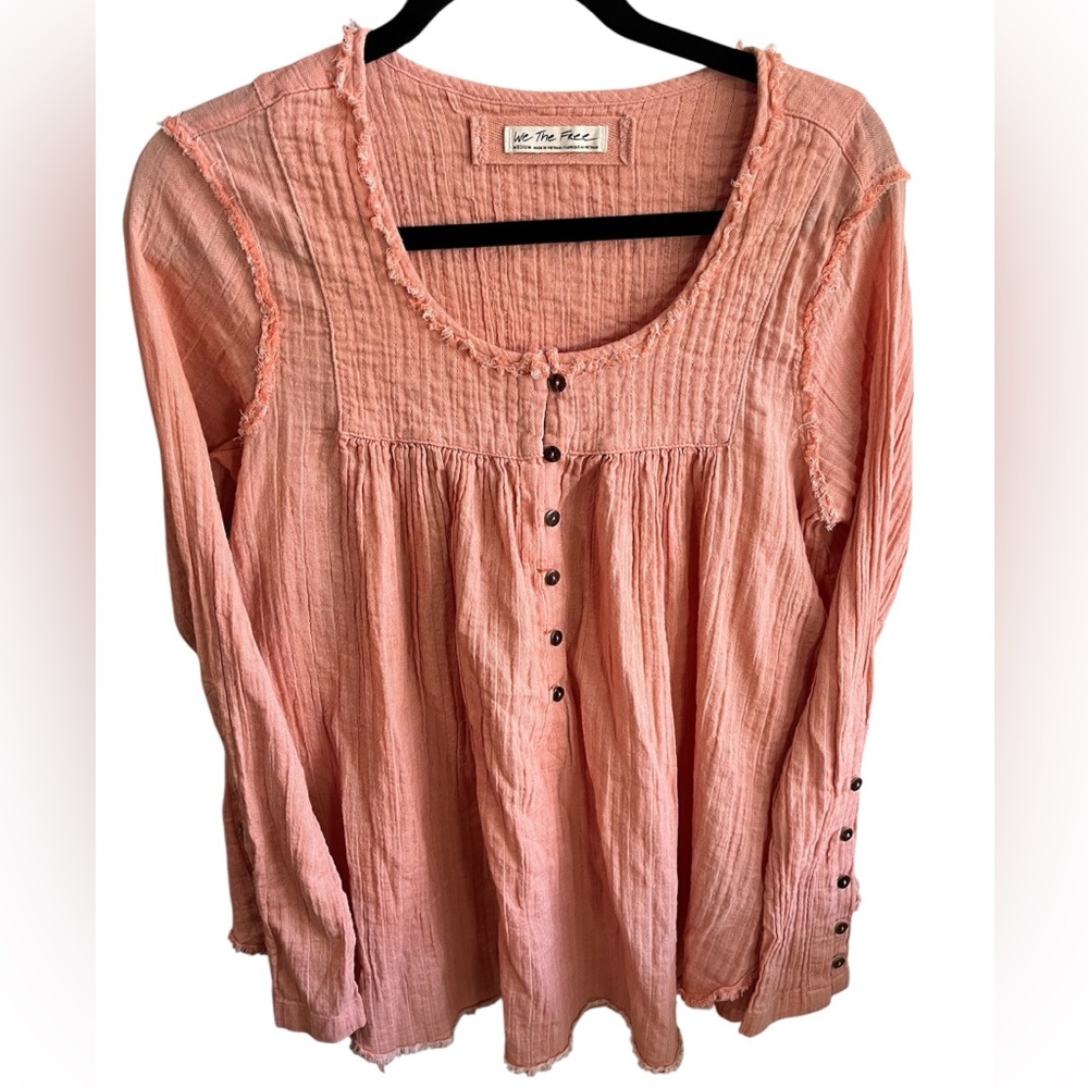 Free People We The Free Sand Dune Textured Cotton Henley Peach Size Medium Boho
